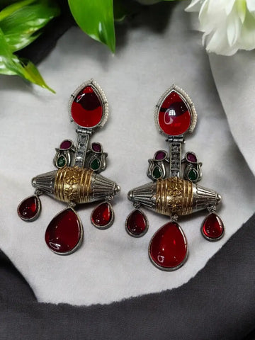 Layra Maroon Monalisa Brass Earrings - MIARAA