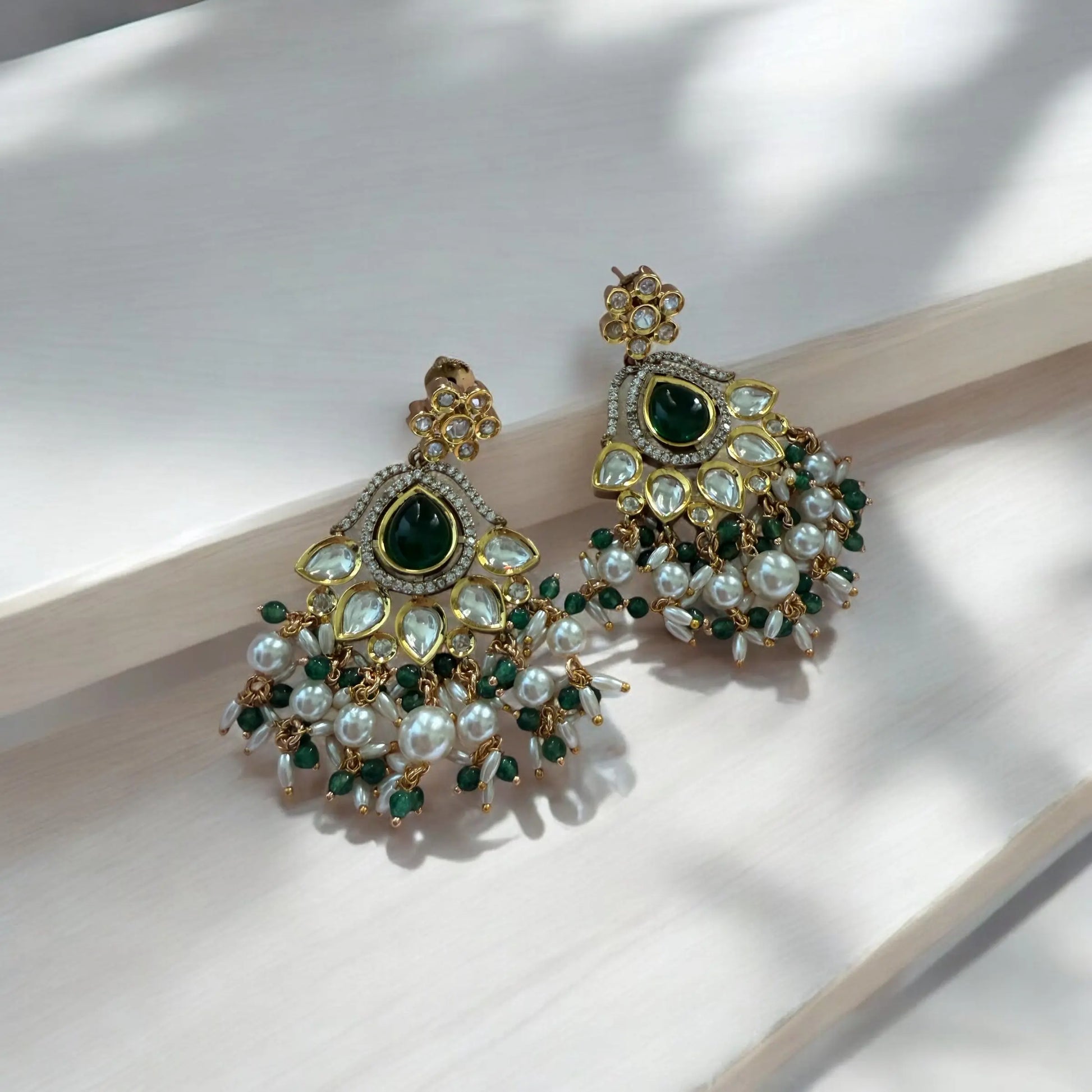 Kalam Green Moissanite Polki Earrings - MIARAA