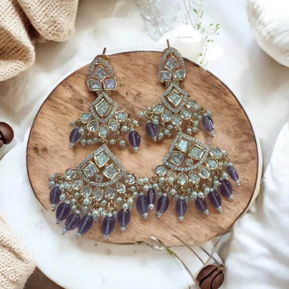 Mayurika Moissanite Polki Statement Earrings - MIARAA