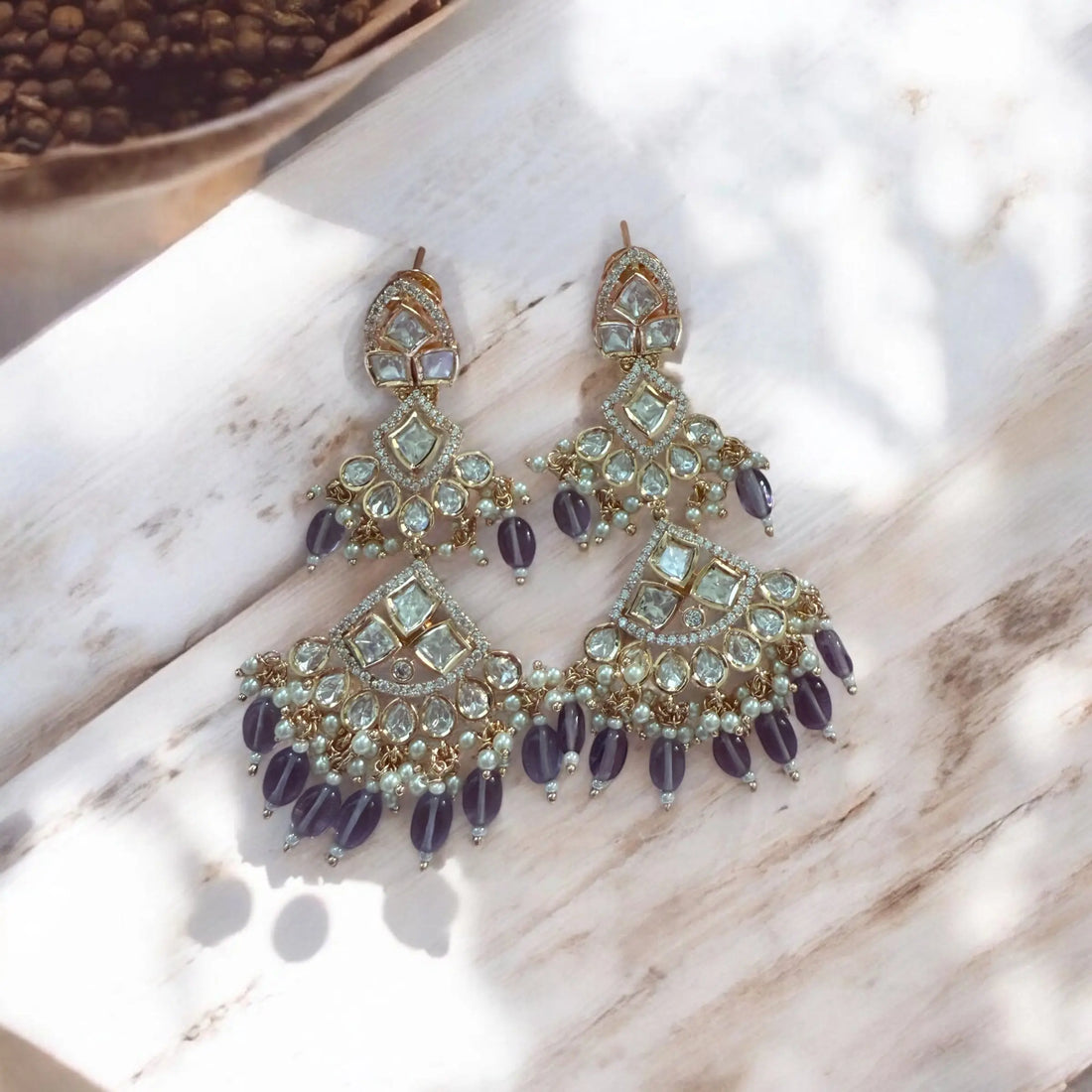 Mayurika Moissanite Polki Statement Earrings - MIARAA