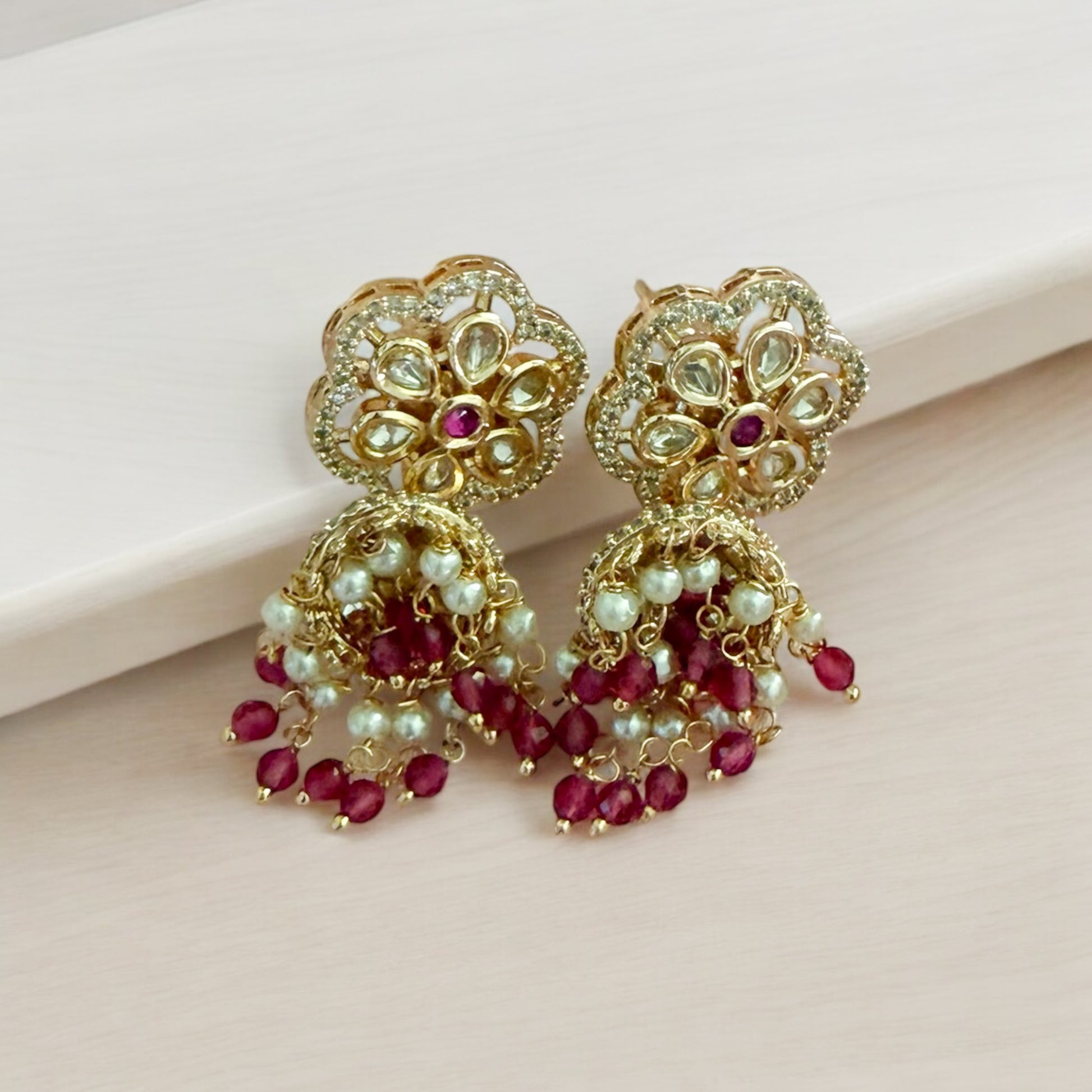Jinal Ruby Pink Jumkhi Earrings - MIARAA