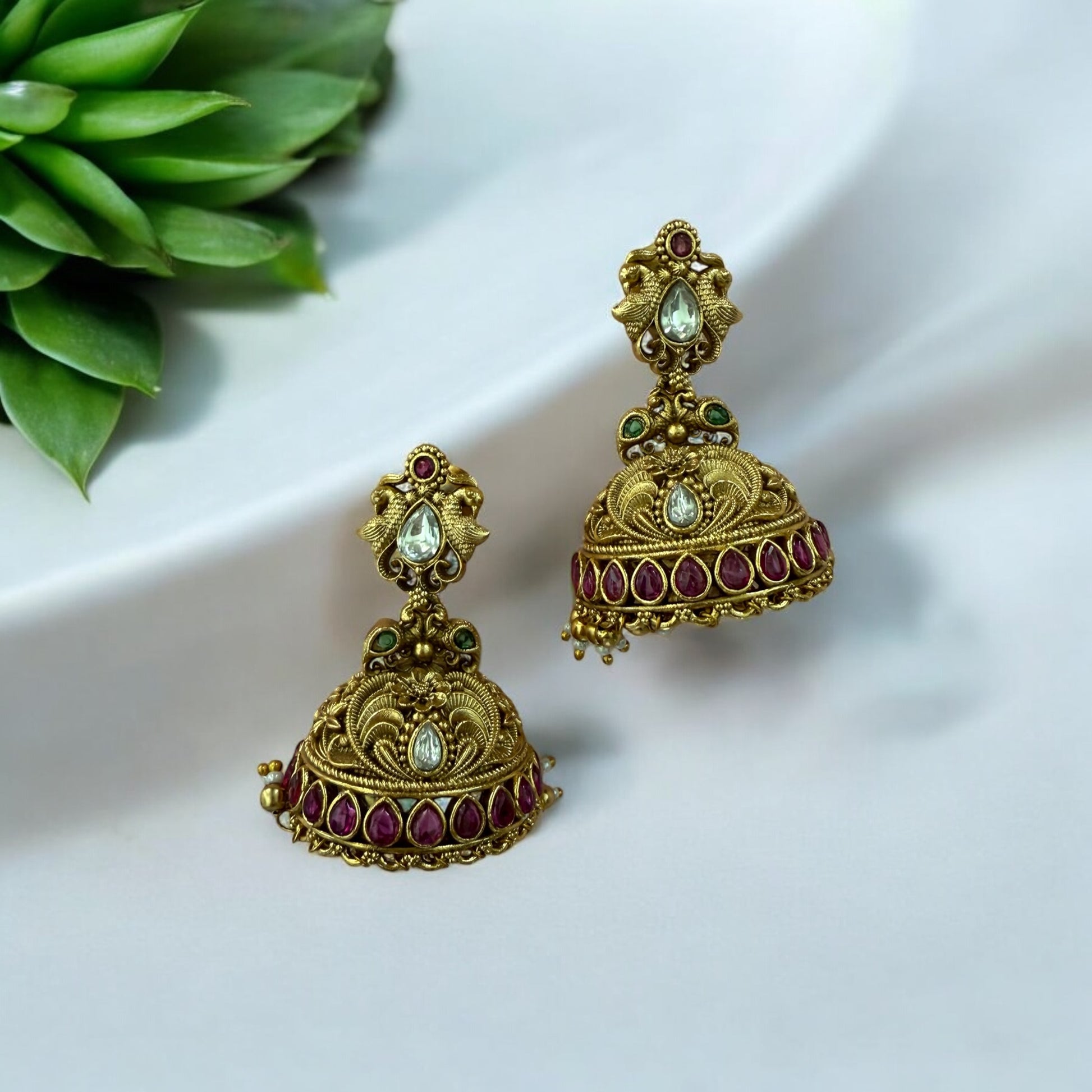 Amala Antique Gold Jhumka Earrings - MIARAA