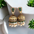Shalini Green Antique Finish Polki Earrings - MIARAA