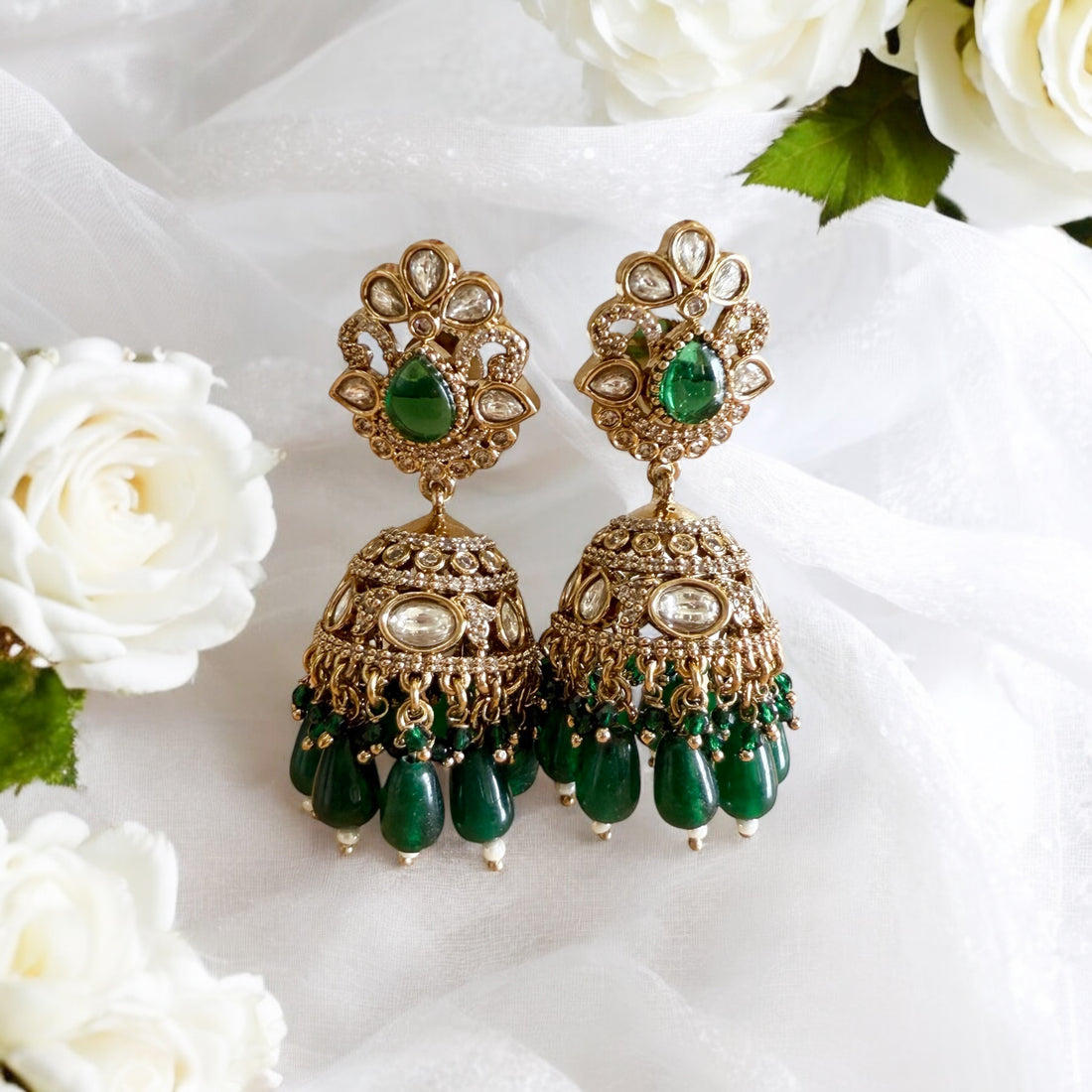 Maher Green Antique Finish Jhumka Earrings - MIARAA