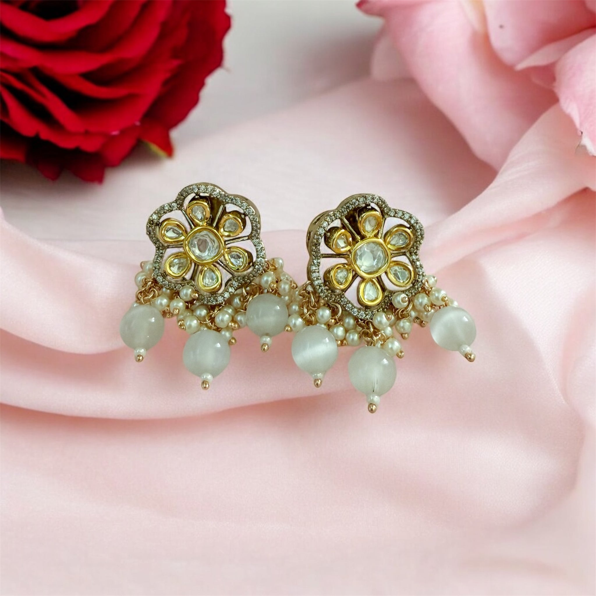 Diya Ivory Moissanite Polki Studs - MIARAA