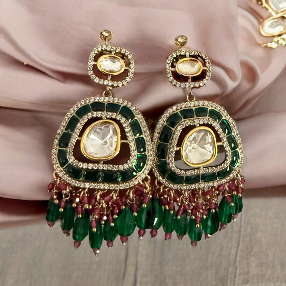 Aarya Emerald Green Polki Earrings