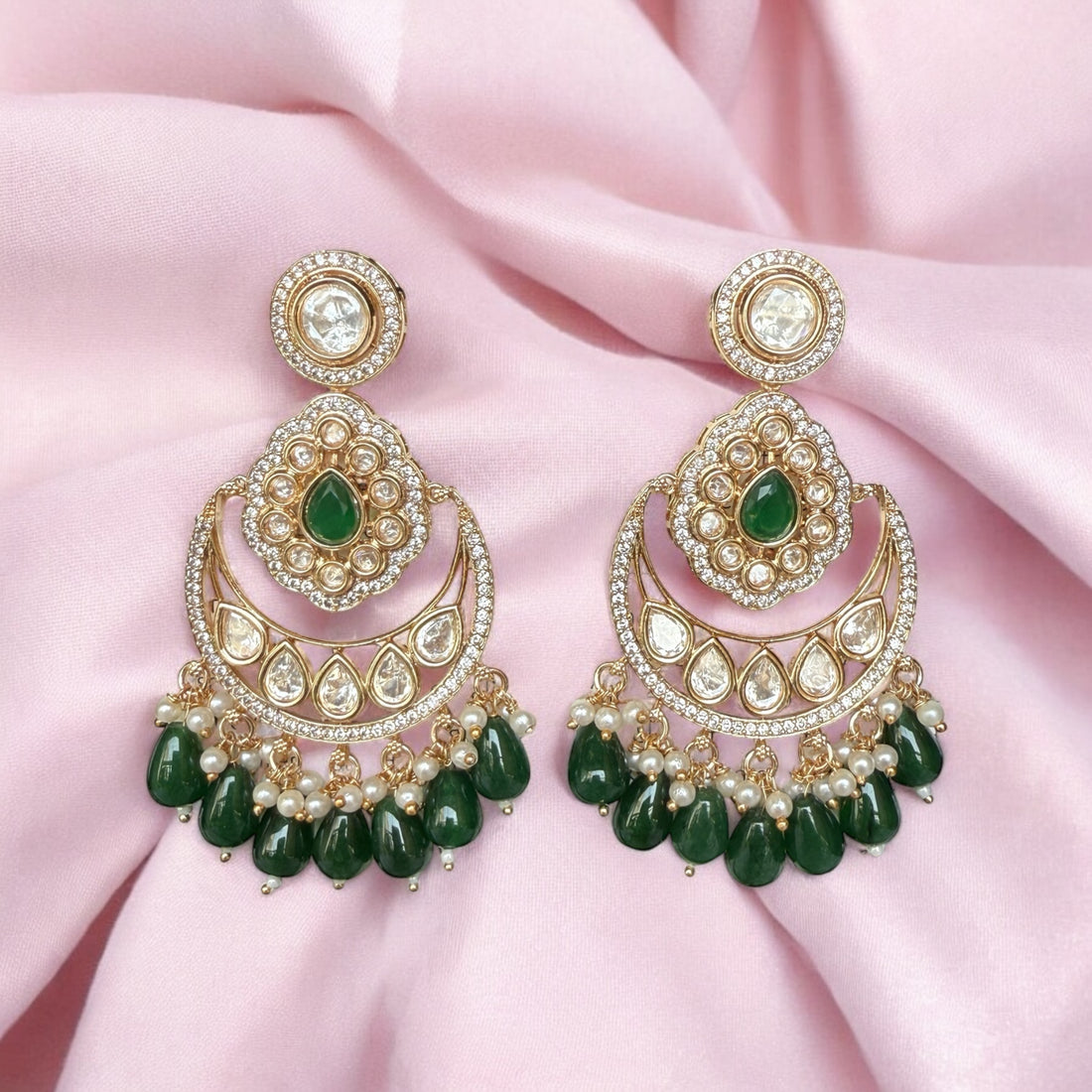 Sitara Green Chandbali Earrings