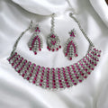 Vaanya Ruby Pink Diamond Necklace Set - MIARAA