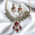 Vedika Red Green Polki Necklace Set - MIARAA