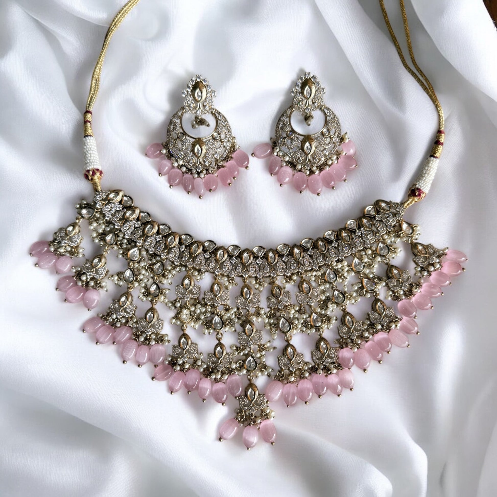 Savya Light Pink Polki Necklace Set - MIARAA