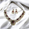 Diya Maroon Polki Necklace Set - MIARAA