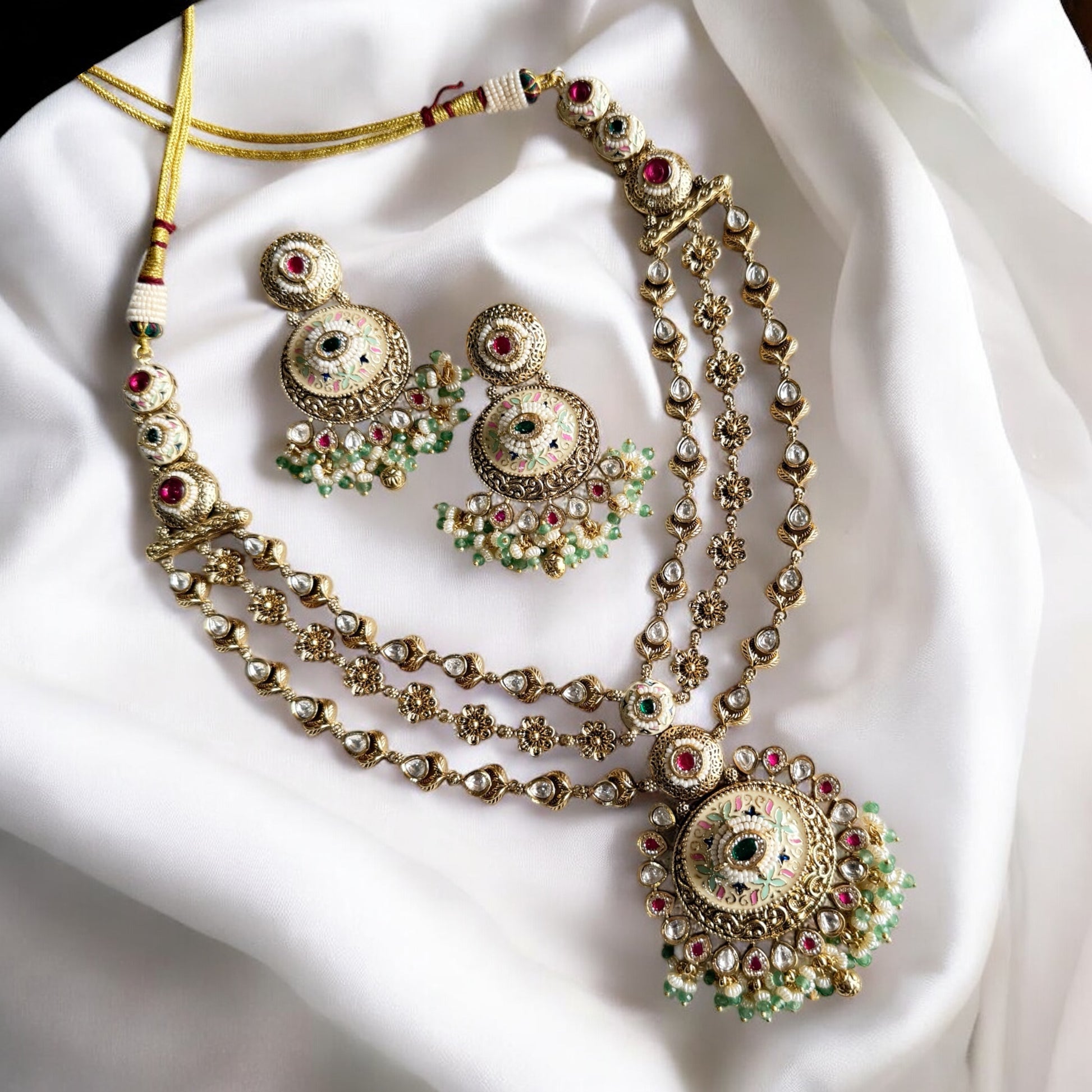 Aarohi Multicolor Rajwadi Necklace Set - MIARAA