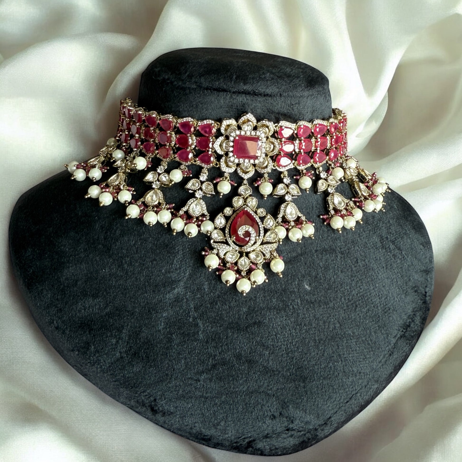 Dhriti Ruby Polki Necklace Set - MIARAA