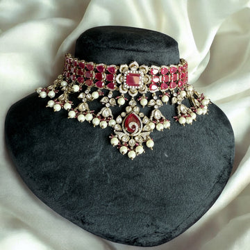 Dhriti Ruby Polki Necklace Set - MIARAA