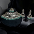 Yuvika Aqua Green Polki Necklace Set - MIARAA