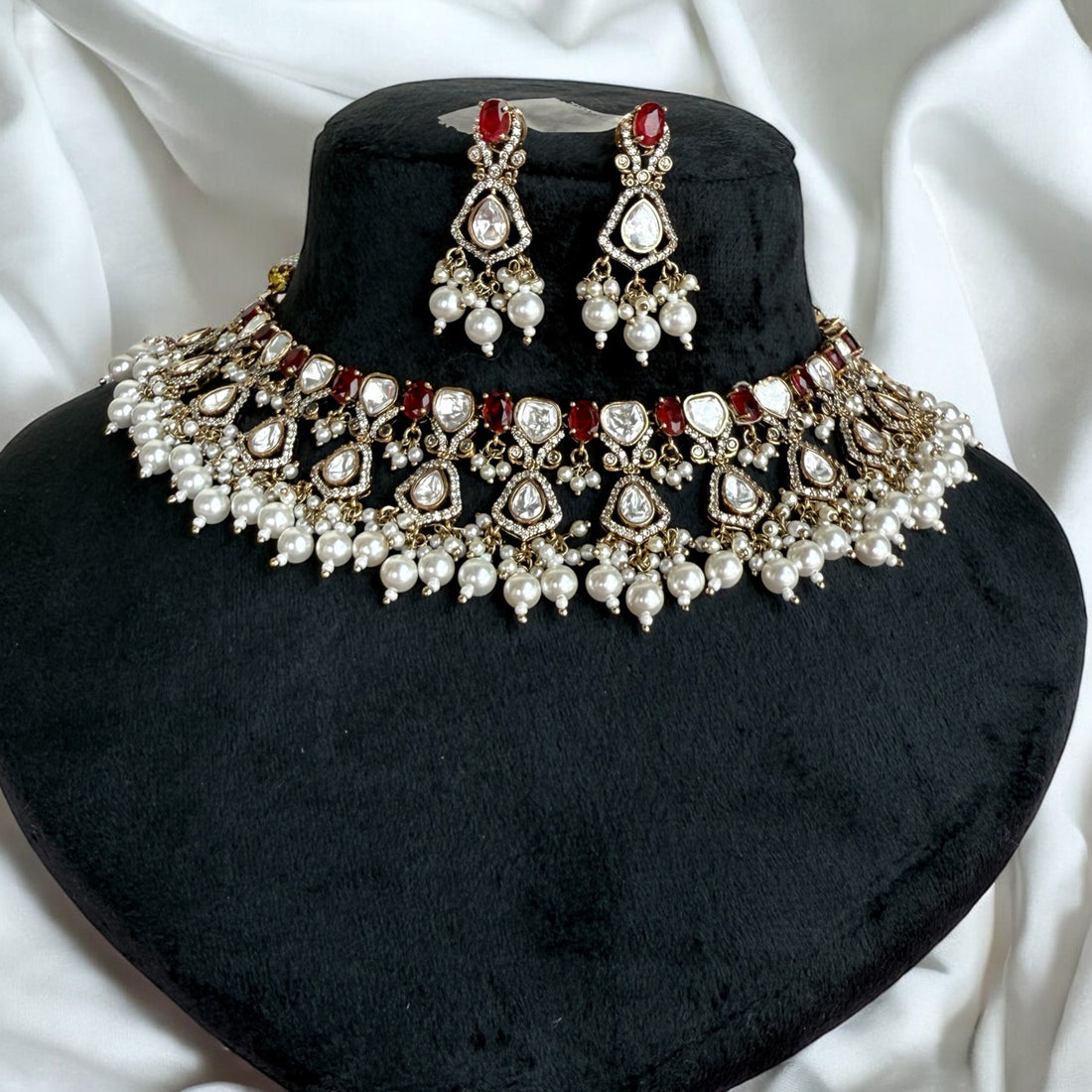 Khushi Ruby Pink Polki Necklace Set - MIARAA