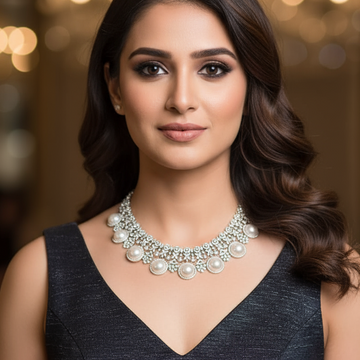 Charvi Pearl Diamond Necklace Set