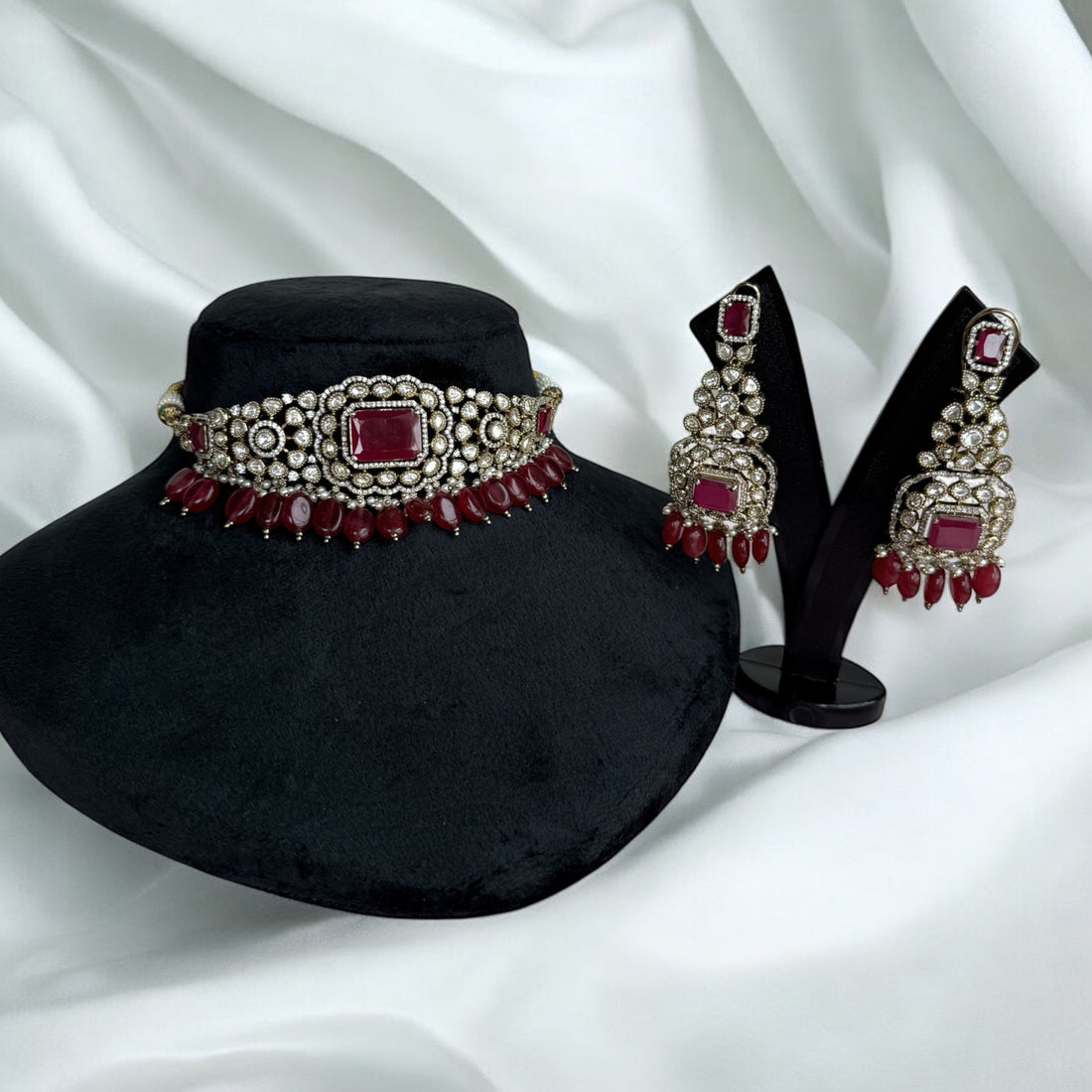 Aadhya Ruby Pink Necklace Set - MIARAA