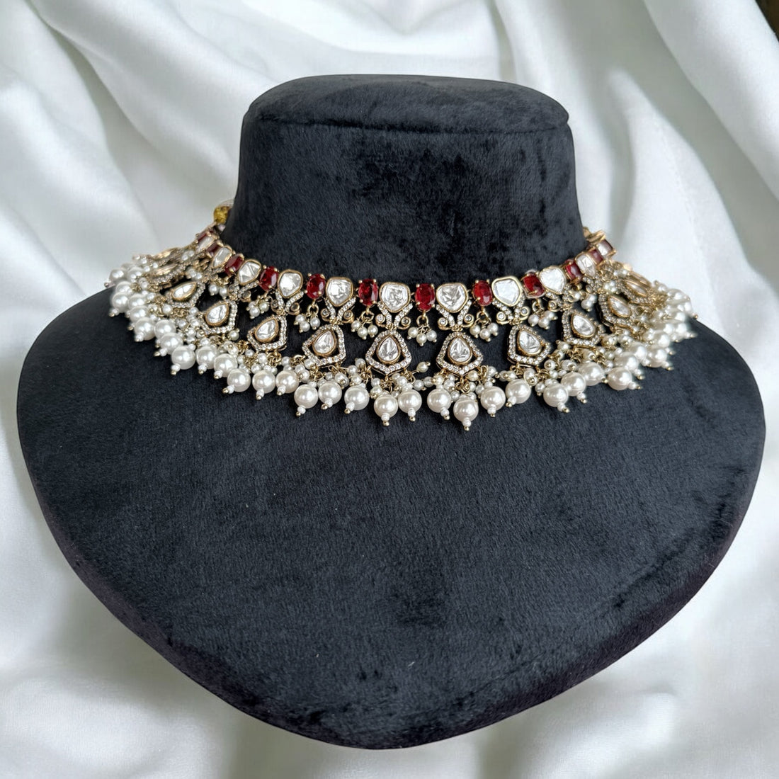 Khushi Ruby Pink Polki Necklace Set - MIARAA