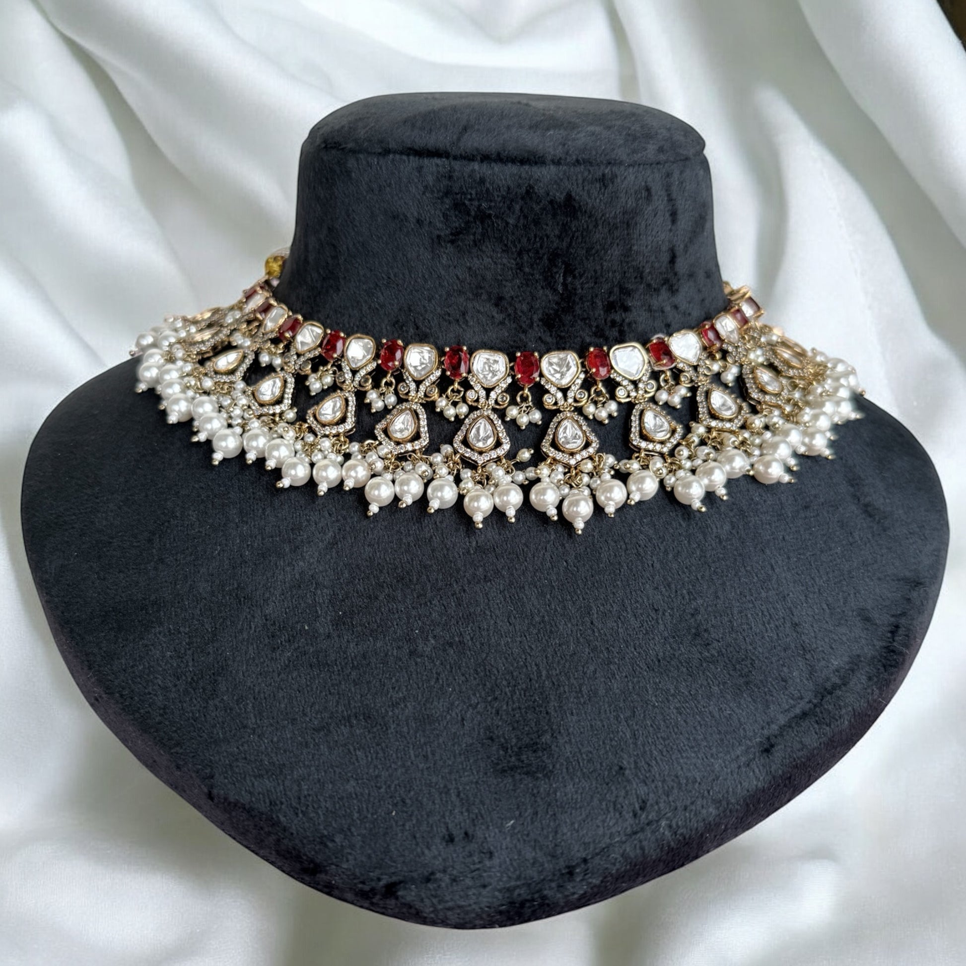 Khushi Ruby Pink Polki Necklace Set - MIARAA