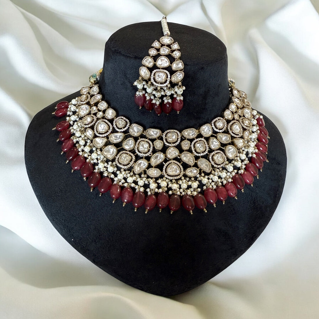 Riya Ruby Pink Polki Necklace Set - MIARAA