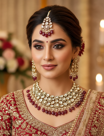 Riya Ruby Pink Polki Necklace Set