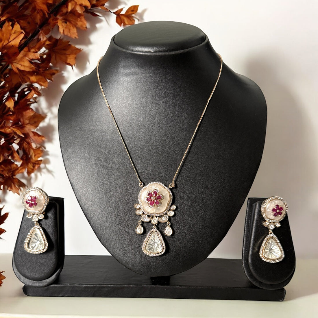Suhana Ruby Pink Necklace Set - MIARAA