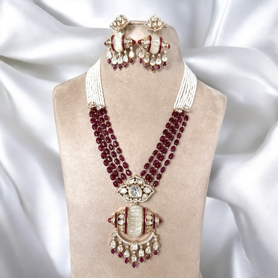 Prisha Ruby Pink Necklace Set - MIARAA