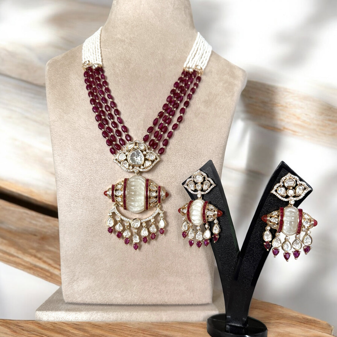 Prisha Ruby Pink Necklace Set - MIARAA