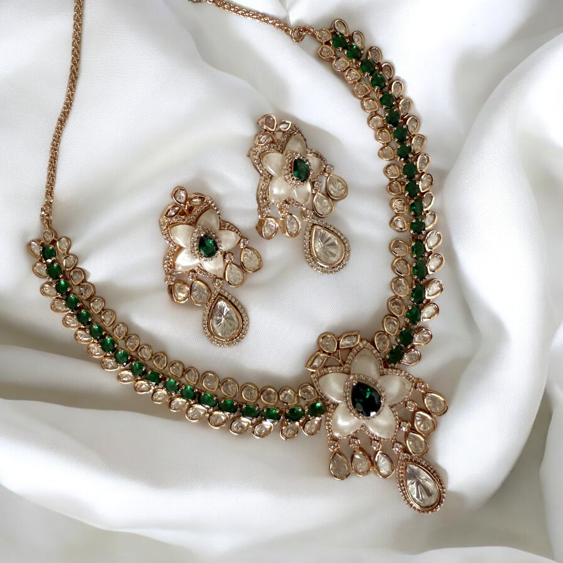 Vaidehi Green Necklace Set - MIARAA
