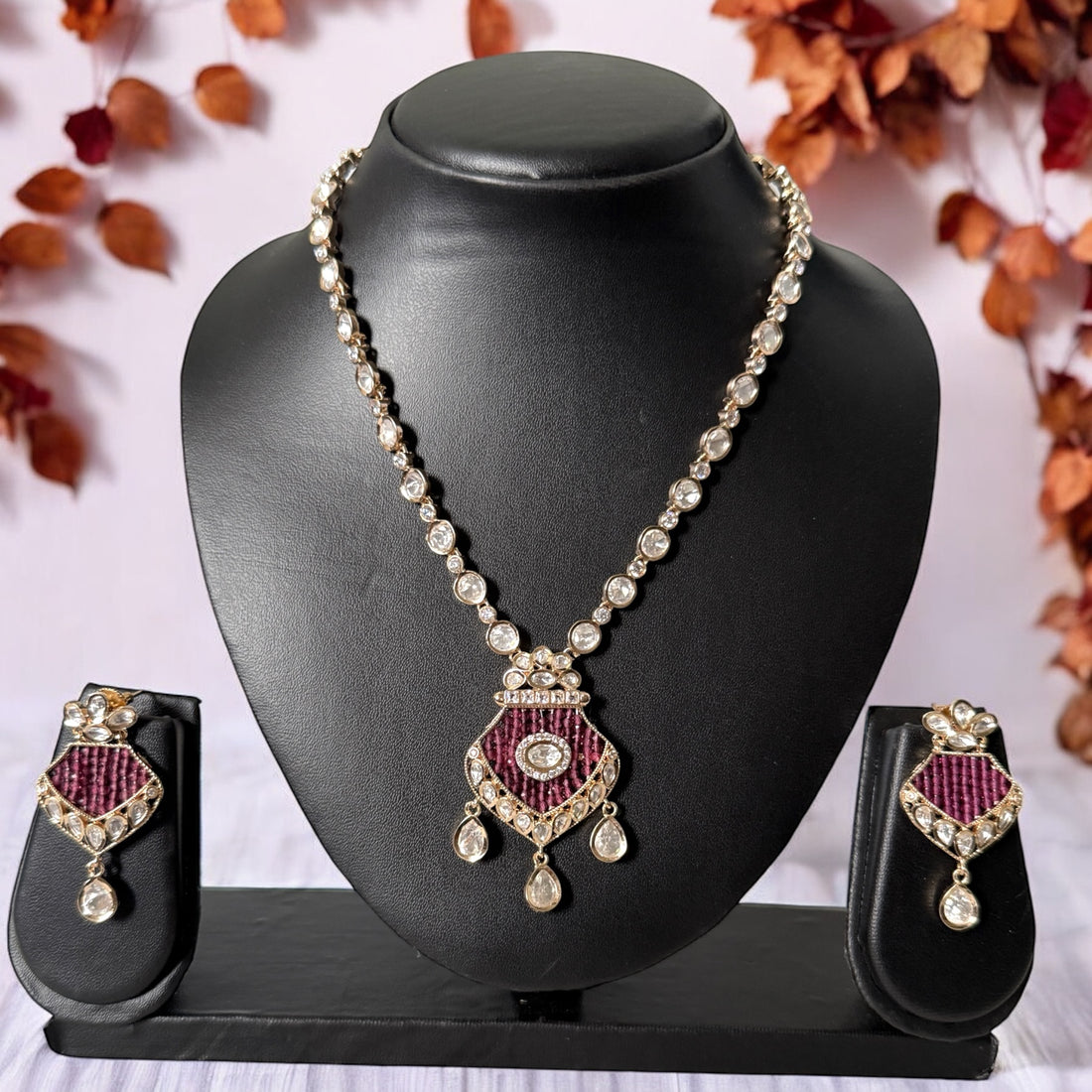 Myra Ruby Pink Necklace Set - MIARAA