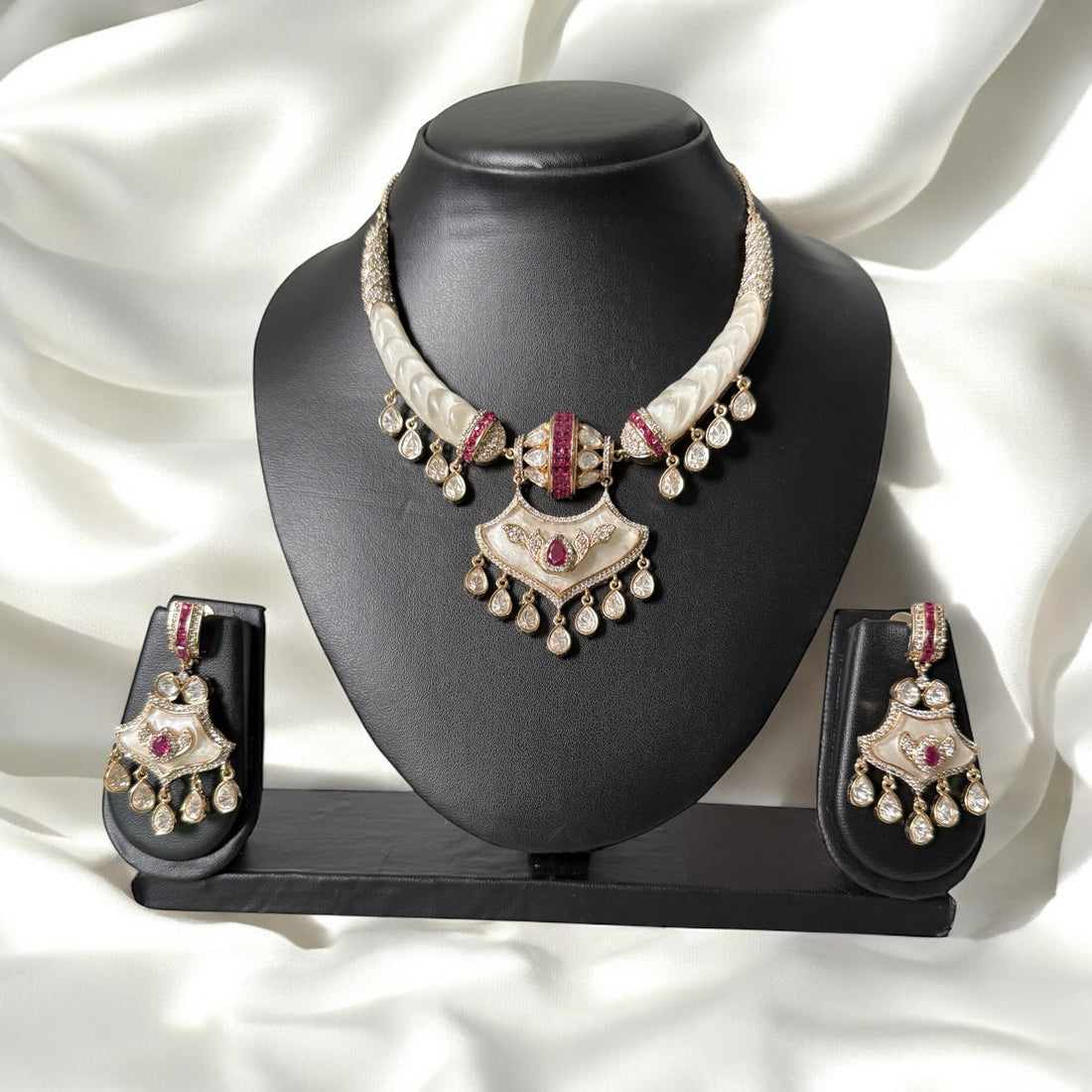 Devika Ruby Pink Necklace Set - MIARAA