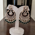 Ranchi Green Pearl Chandbali Earrings With MangTika- MIARAA