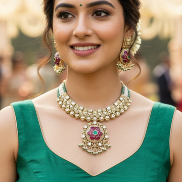 Multicolor Jivika Antique Rajwadi Necklace Set