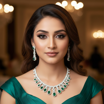 Anaya Green Diamond Necklace Set