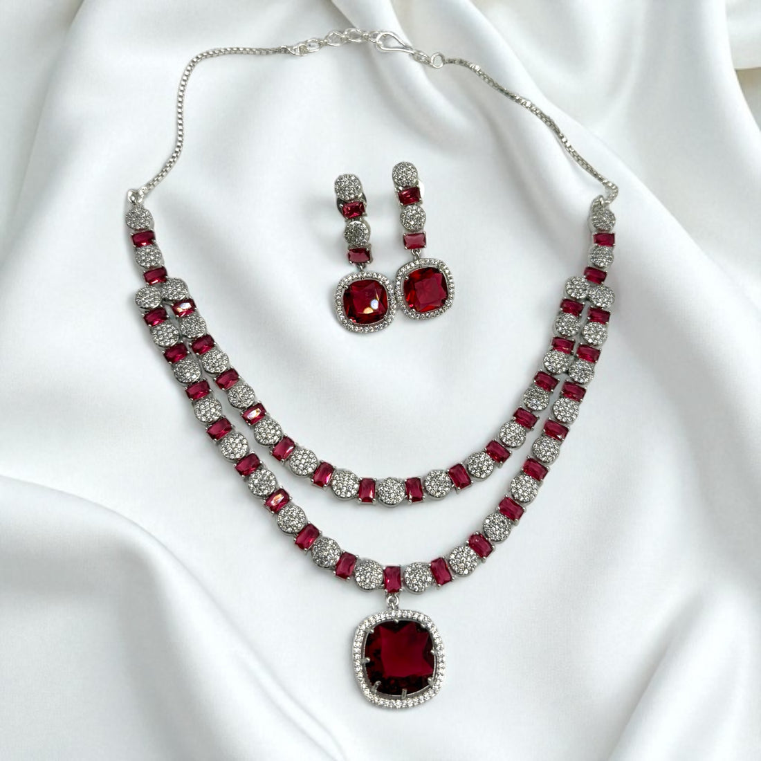 Divya Ruby Diamond Necklace Set