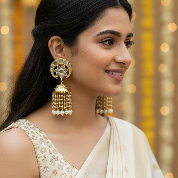 Monalisha Kundan Chandbali Earrings
