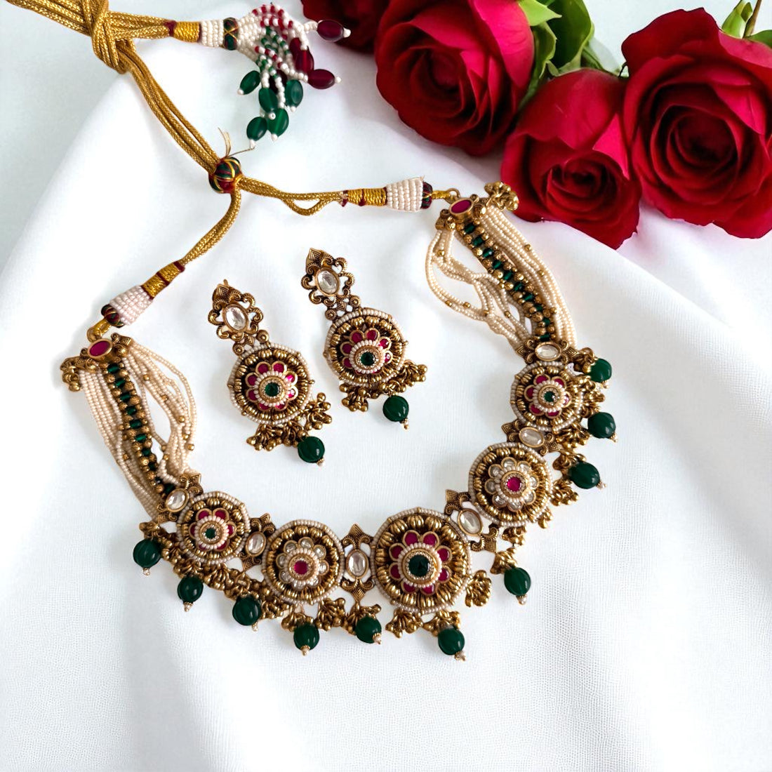 Multicolor Anjali Antique Rajwadi Necklace Set