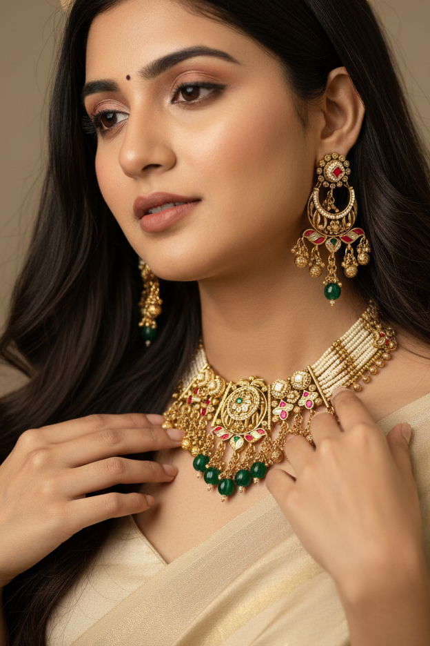 Multicolour Ananya Rajwadi Necklace Set