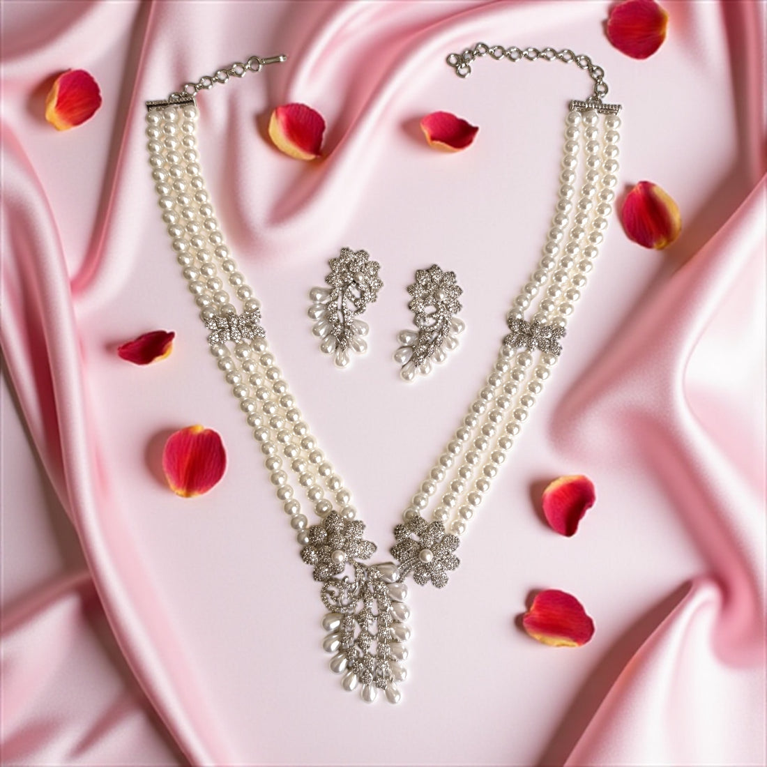 Ara Diamond Pearl Necklace Set