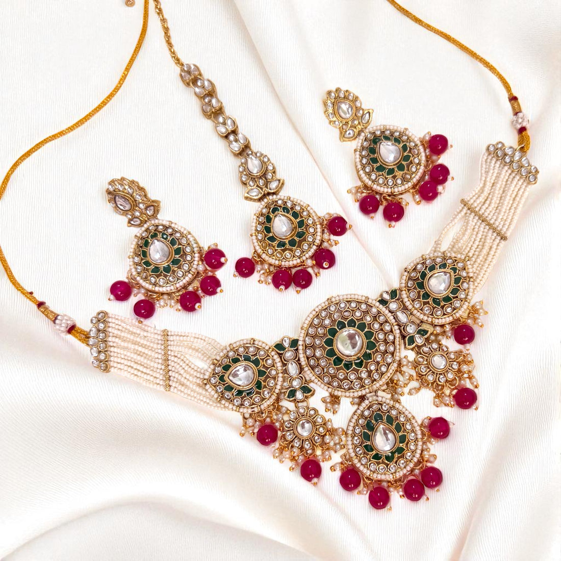 Maroon Kundan Necklace Set