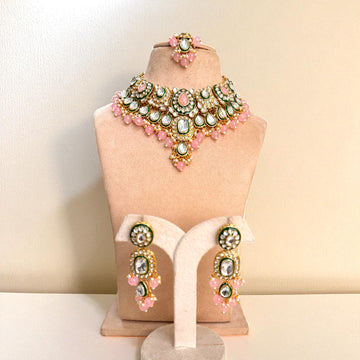 Pink and Green Kundan Necklace Set