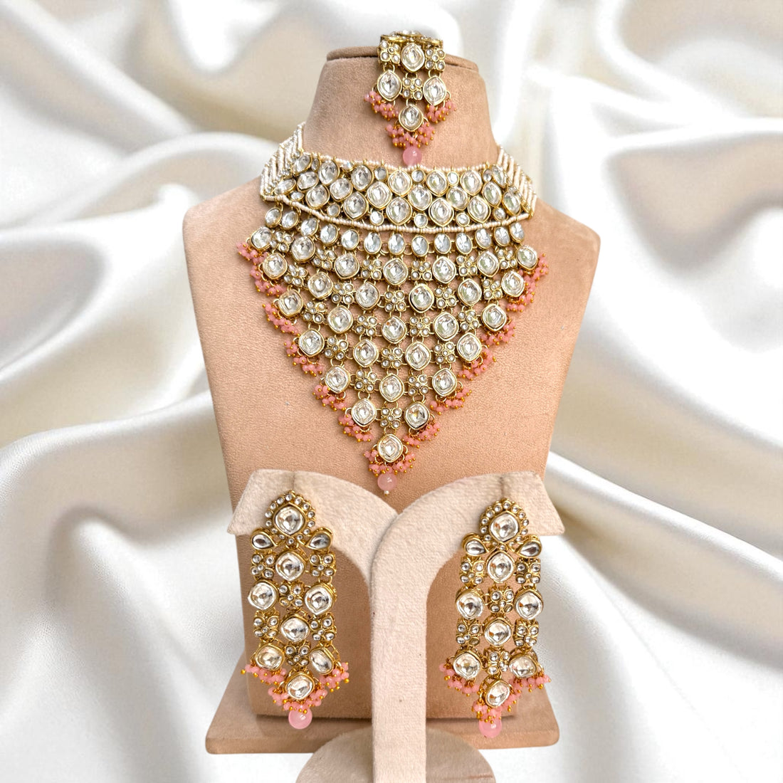 Peach Kundan Necklace Set