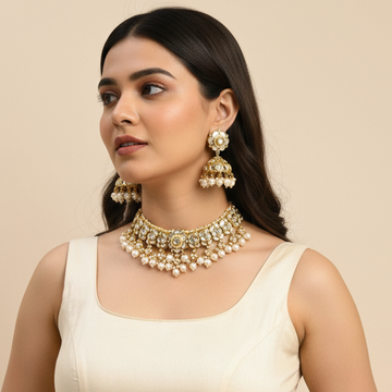White Kundan Necklace Set