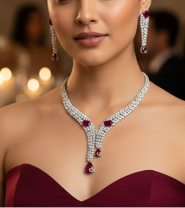 Aaranya Ruby Pink Diamond Necklace Set