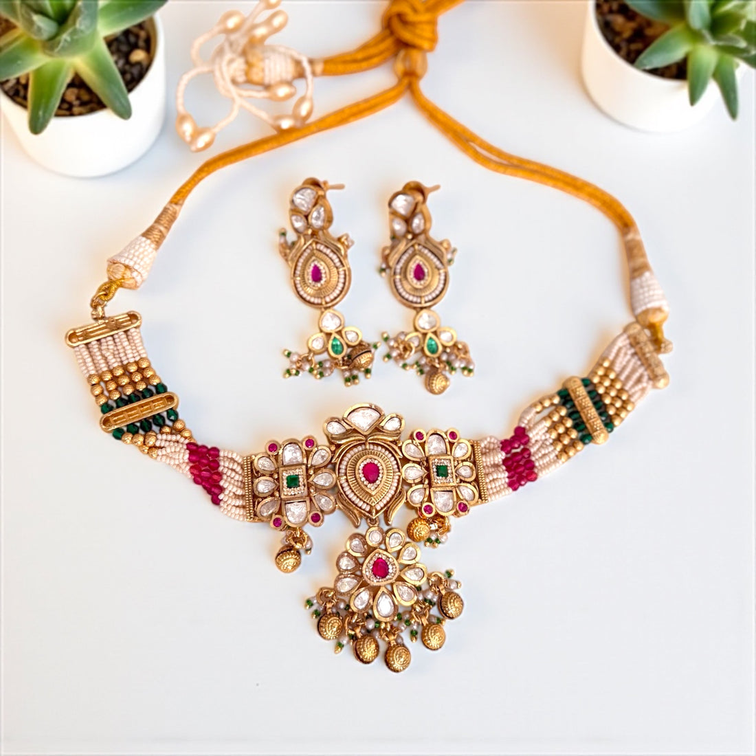 Multicolor Ami Rajwadi Necklace Set