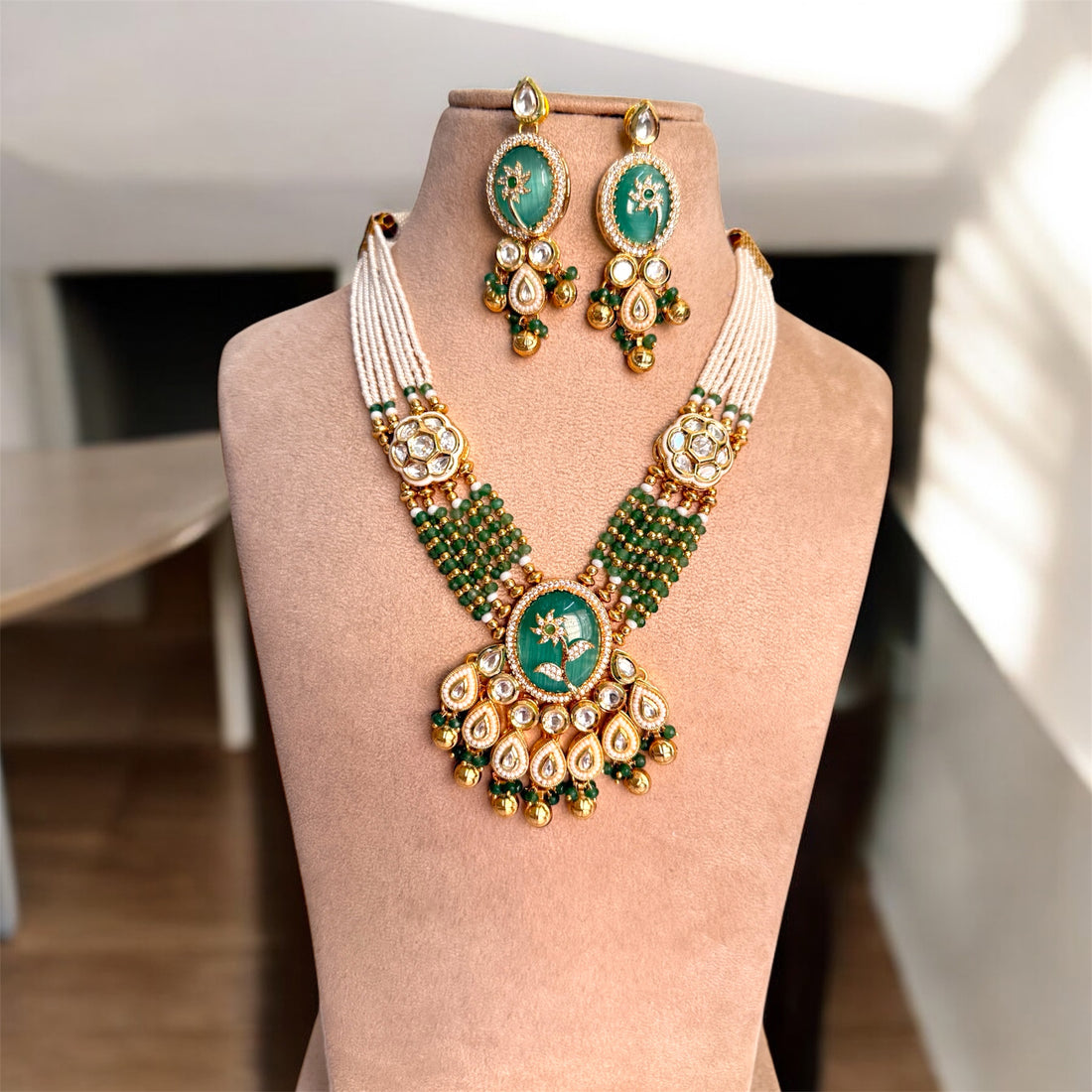 Aqua Green Anaya Rajwadi Necklace Set