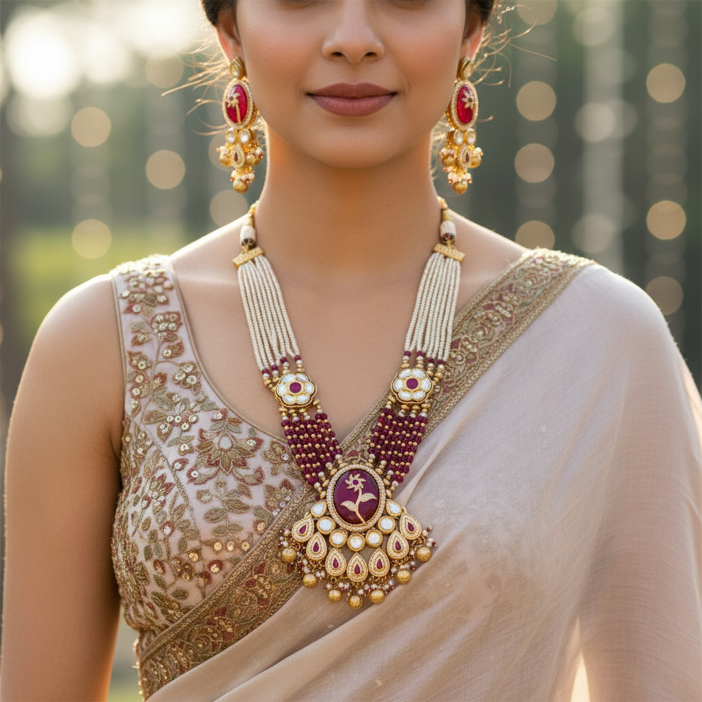 Ruby Pink Anaya Rajwadi Necklace Set