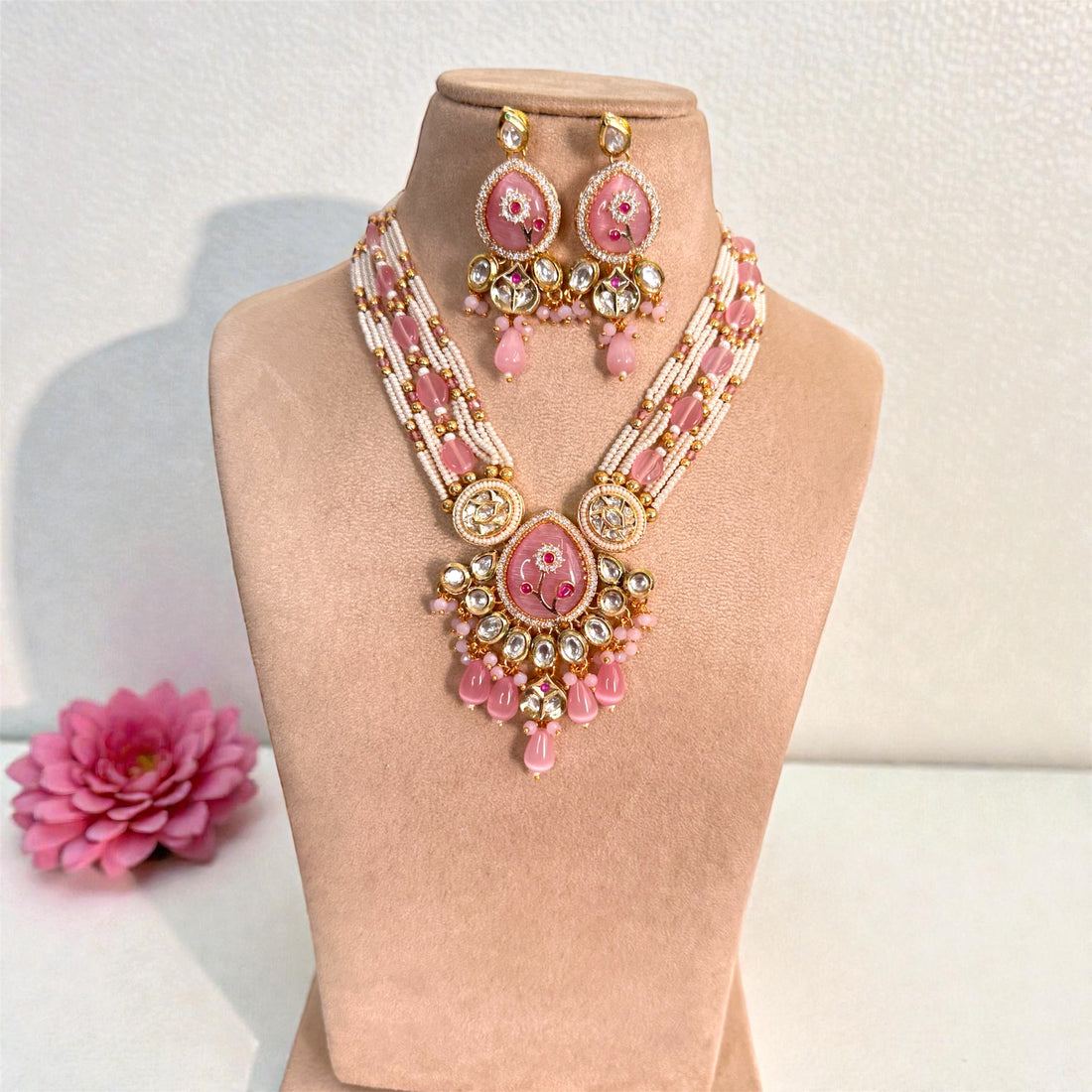 Pink Shrishti Rajwadi Necklace Set