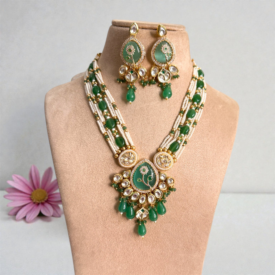 Aqua Green Minakshi Rajwadi Necklace Set